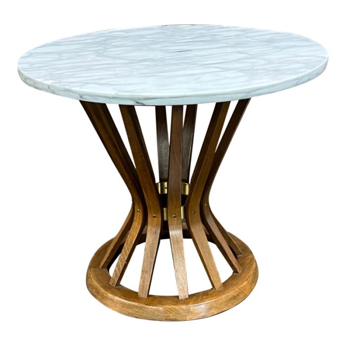 mid 20th century wheat sheaf walnut and marble side table in the manner of dunbar 9574