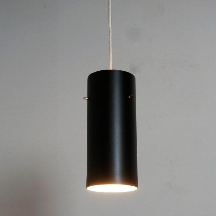 mid century austrian black metal brass zylinder pendant lamp by j t kalmar 2