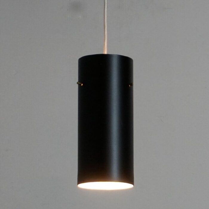 mid century austrian black metal brass zylinder pendant lamp by j t kalmar 5