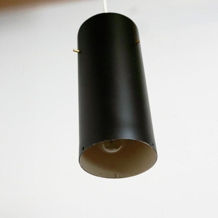 mid century austrian black metal brass zylinder pendant lamp by j t kalmar 9