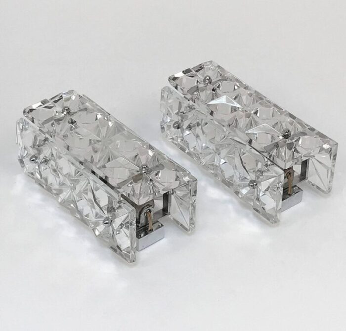 mid century austrian crystal glass wall sconces from kinkeldey 1960s set of 2 2