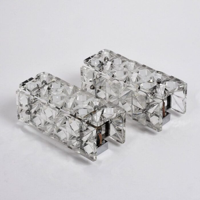 mid century austrian crystal glass wall sconces from kinkeldey 1960s set of 2 3