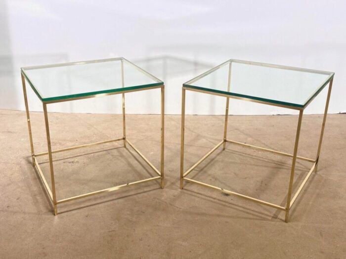 mid century brass and glass side end tables 1960 0993