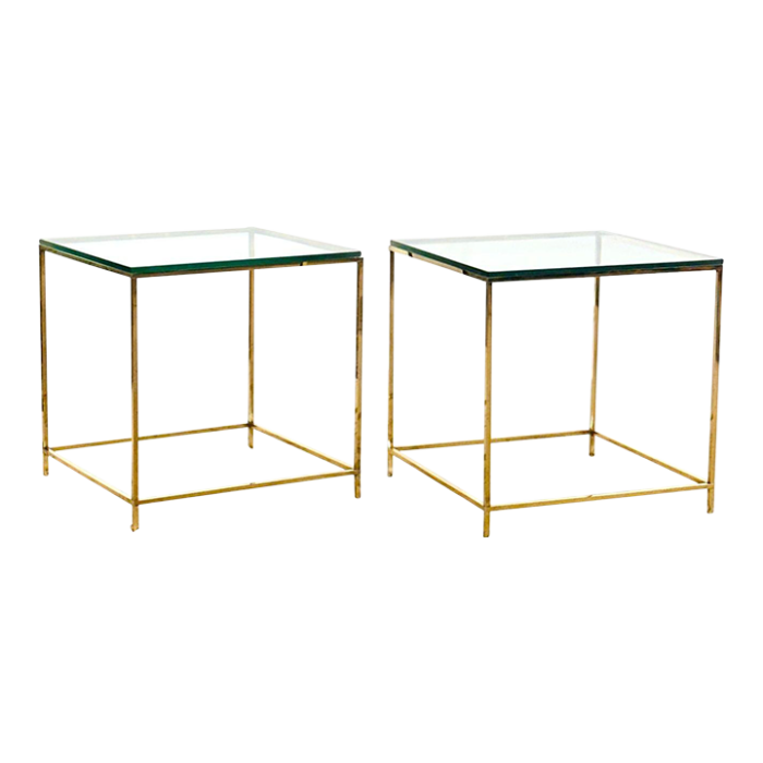 mid century brass and glass side end tables 1960 5748