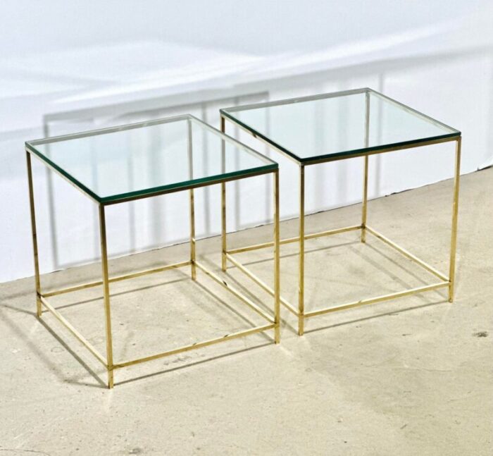 mid century brass and glass side end tables 1960 7963