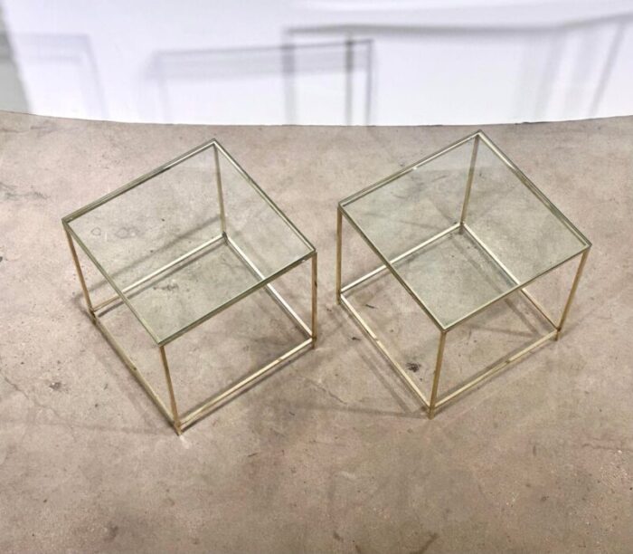 mid century brass and glass side end tables 1960 8665