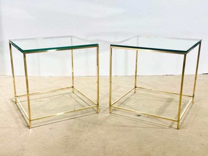 mid century brass and glass side end tables 1960 9137