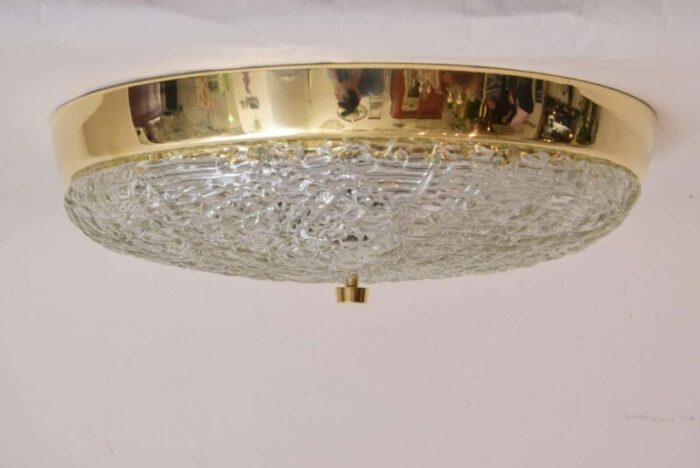 mid century brass textured glass flush mount by j t kalmar for kalmar austria 1950s 2