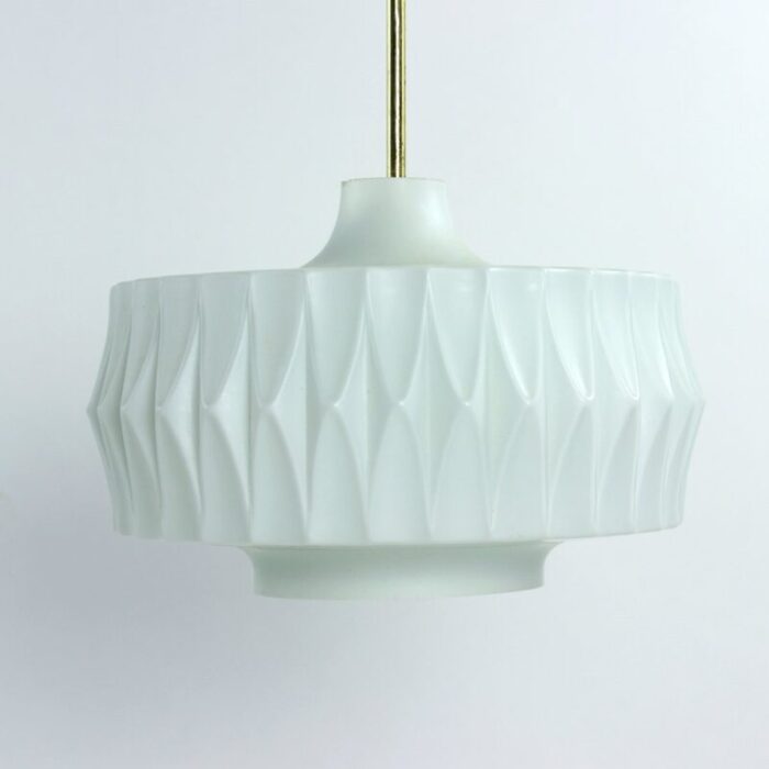 mid century ceiling pendant in white glass and brass czechoslovakia 1960s 5