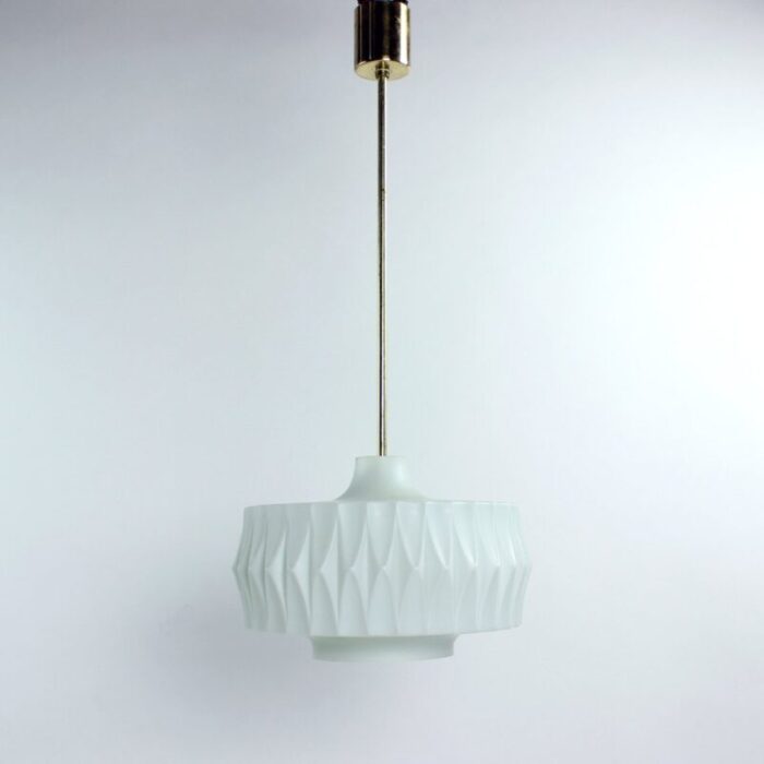 mid century ceiling pendant in white glass and brass czechoslovakia 1960s 6