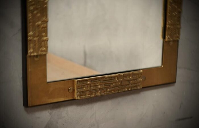 mid century console wall mirror in brass and black wood from frigerio 1970s 8734