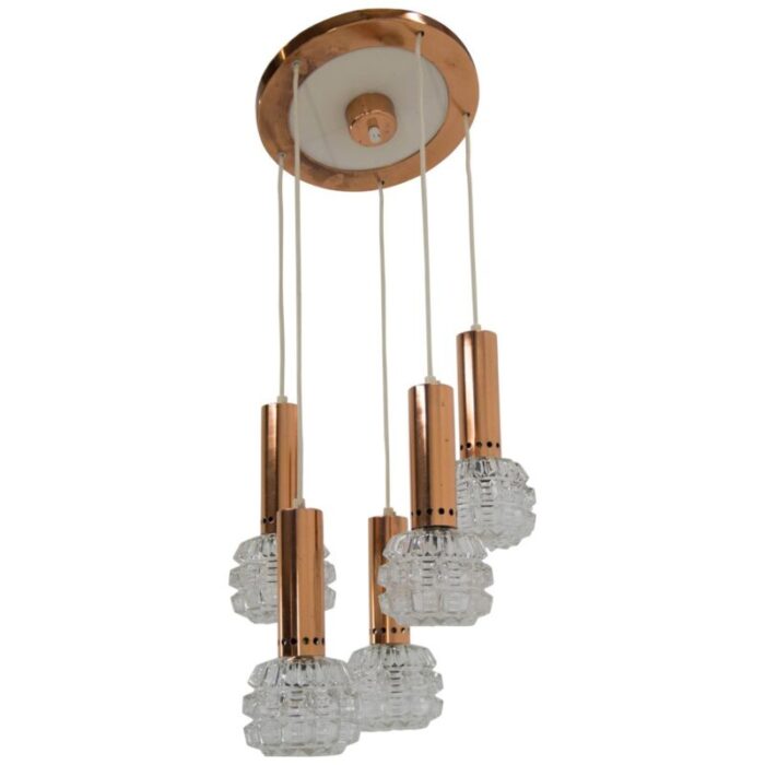 mid century copper glass chandelier 1970s 1