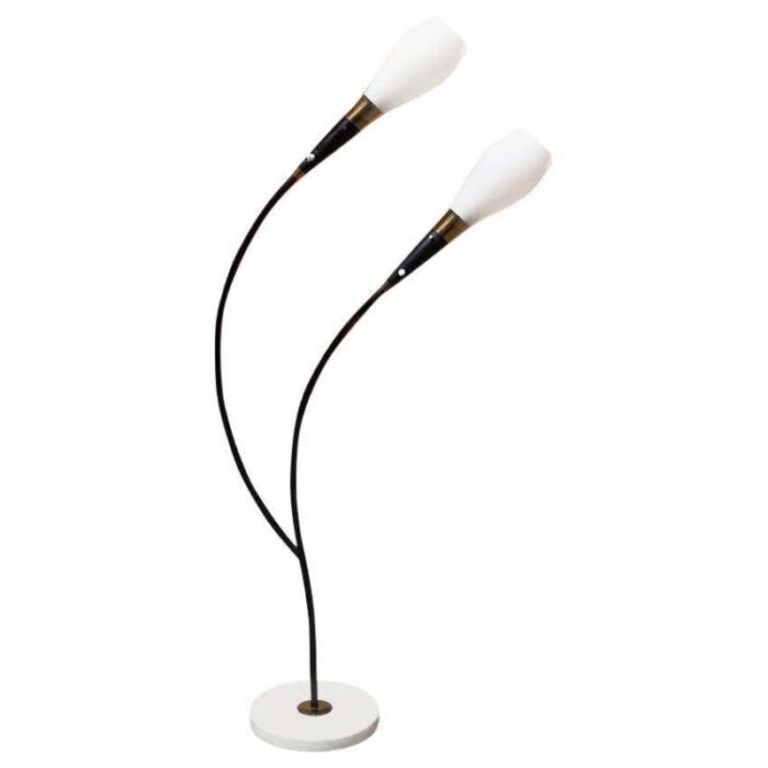 mid century curved italian floor lamp with two lights and marble base 1950s 1