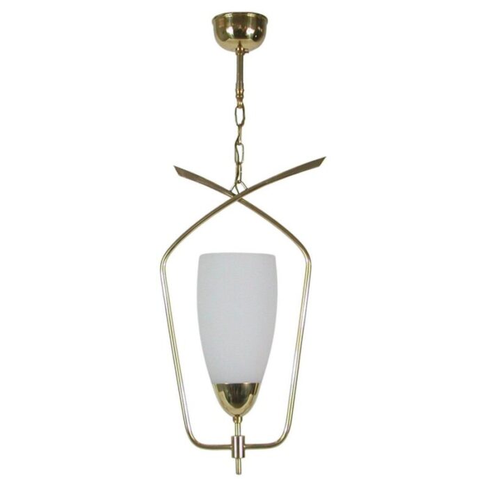 mid century french brass opaline glass pendant from arlus 1950s 1