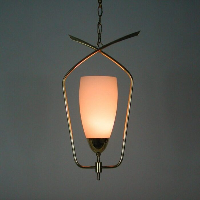 mid century french brass opaline glass pendant from arlus 1950s 10