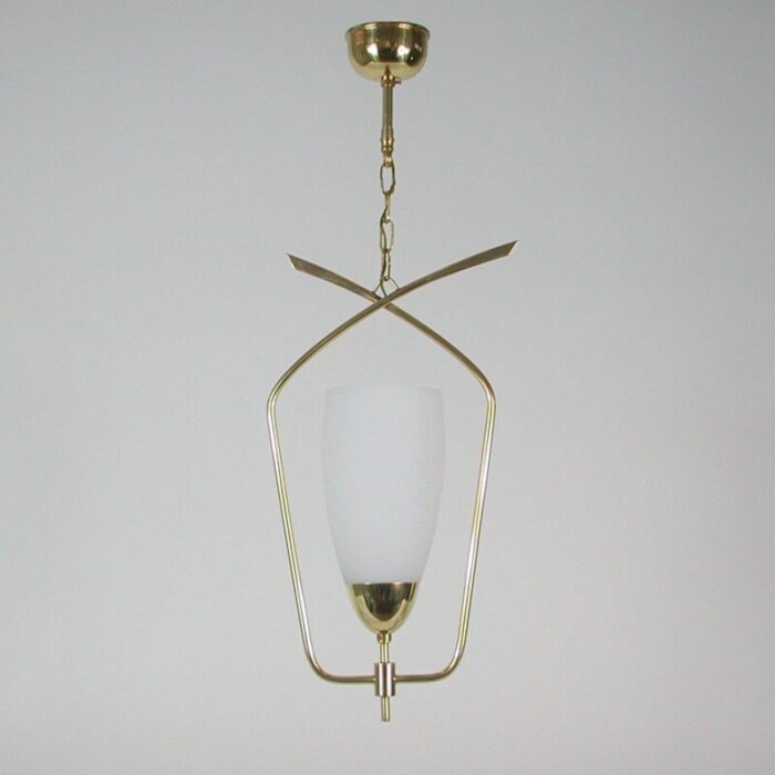 mid century french brass opaline glass pendant from arlus 1950s 2