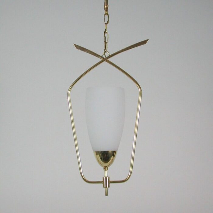 mid century french brass opaline glass pendant from arlus 1950s 3