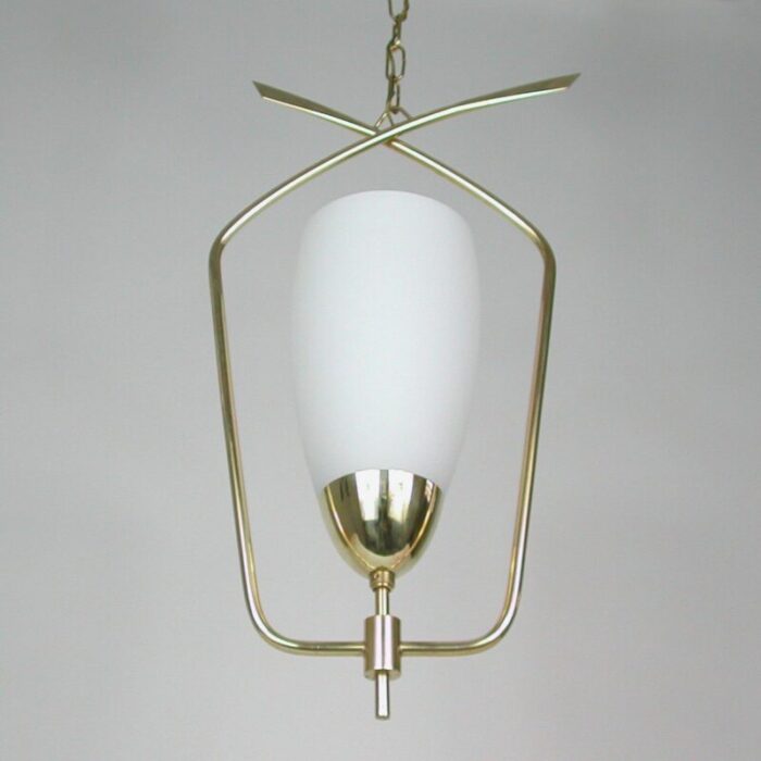 mid century french brass opaline glass pendant from arlus 1950s 6