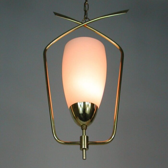 mid century french brass opaline glass pendant from arlus 1950s 7