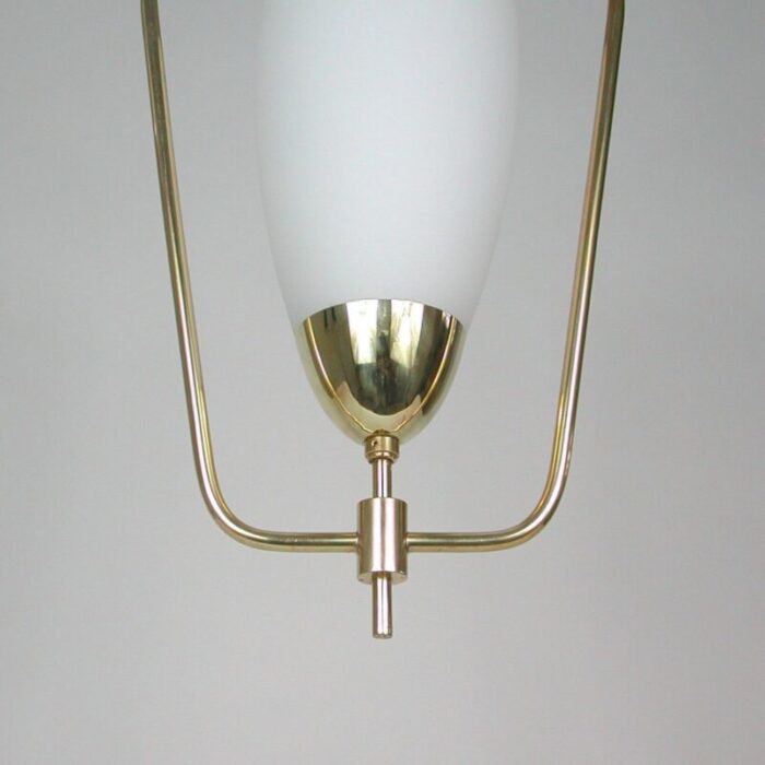 mid century french brass opaline glass pendant from arlus 1950s 8