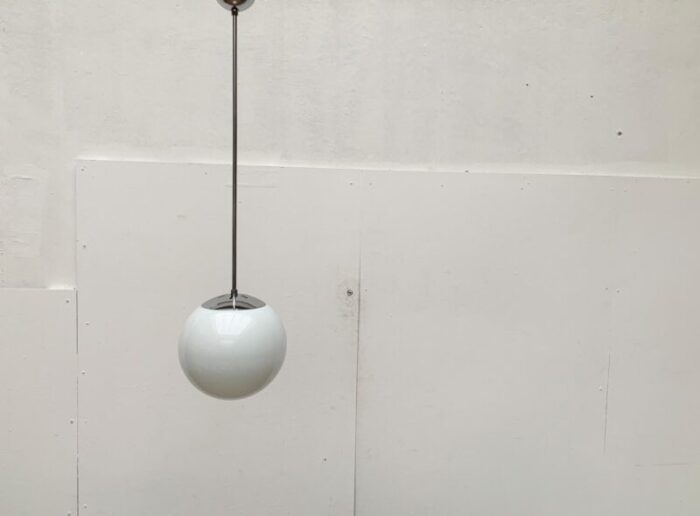 mid century german glass and metal ball pendant 1