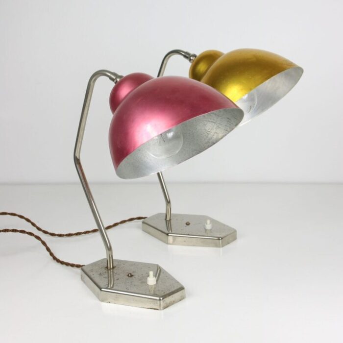 mid century gold and red table lamps 1950s set of 2 2