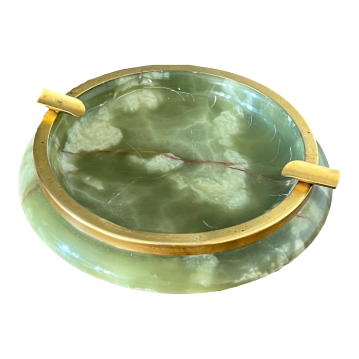 mid century green alabaster and brass ashtray 8819