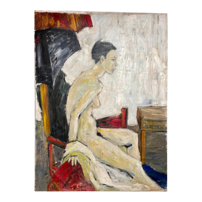 mid century impressionist nude figurative oil painting by artist scarlett 0390