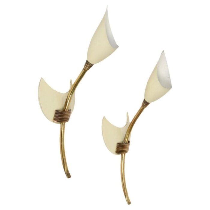 mid century italian brass enamelled aluminum tulip sconces from gcme 1950s set of 2 1