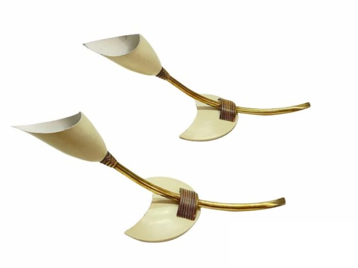 mid century italian brass enamelled aluminum tulip sconces from gcme 1950s set of 2 13