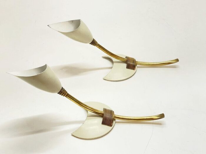 mid century italian brass enamelled aluminum tulip sconces from gcme 1950s set of 2 15