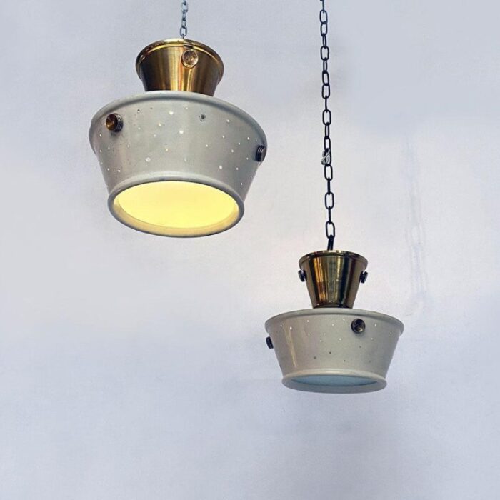 mid century italian brass perforated metal pendant lights from fontana arte 1950s set of 2 3