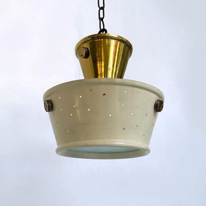 mid century italian brass perforated metal pendant lights from fontana arte 1950s set of 2 5