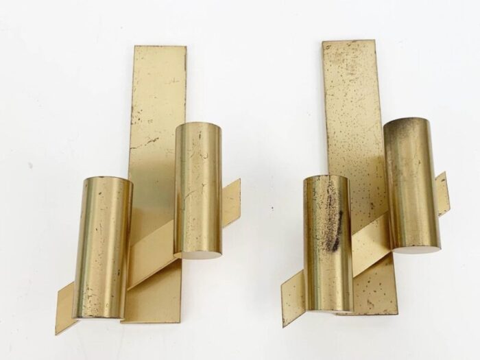 mid century italian brass wall sconces from gaetano sciolari 1960s set of 2 12