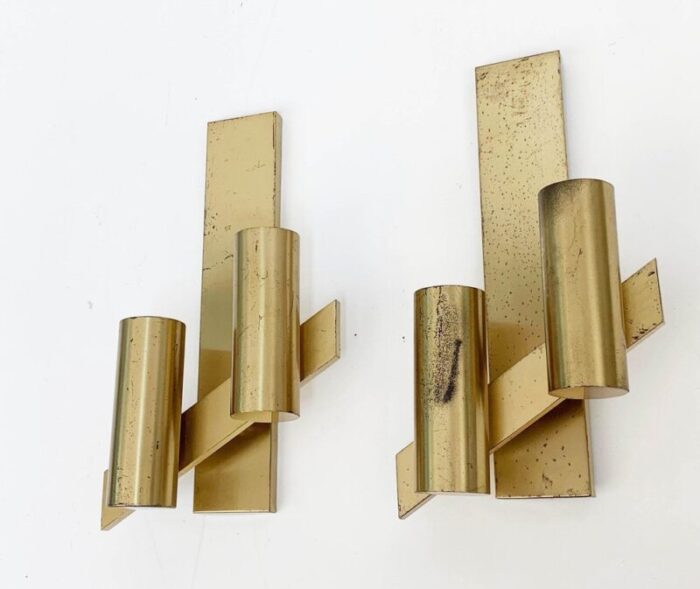 mid century italian brass wall sconces from gaetano sciolari 1960s set of 2 13