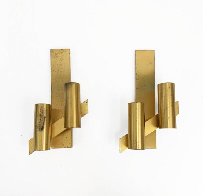 mid century italian brass wall sconces from gaetano sciolari 1960s set of 2 4