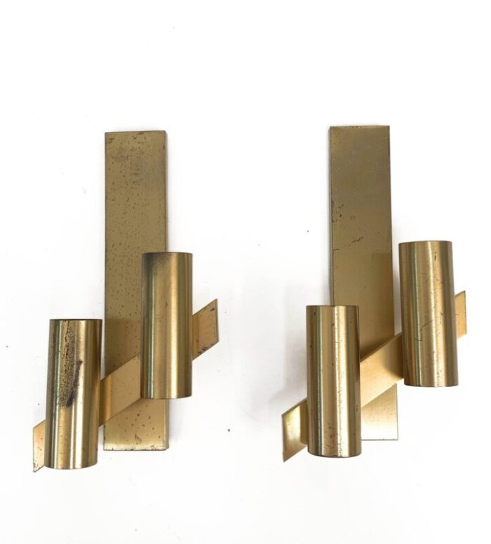 mid century italian brass wall sconces from gaetano sciolari 1960s set of 2 8