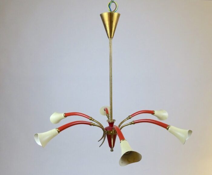 mid century italian chandelier with 6 lights 1