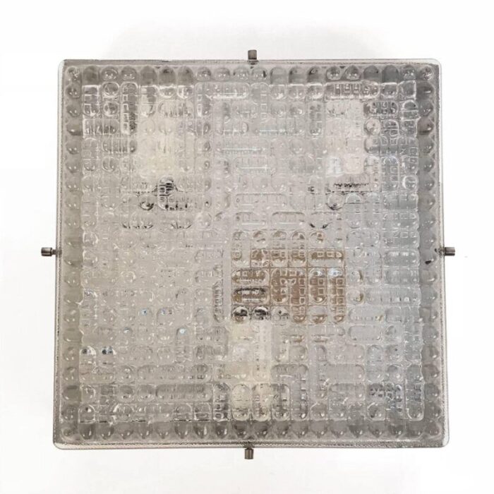 mid century italian crystal glass steel squared sconce 1970s 7