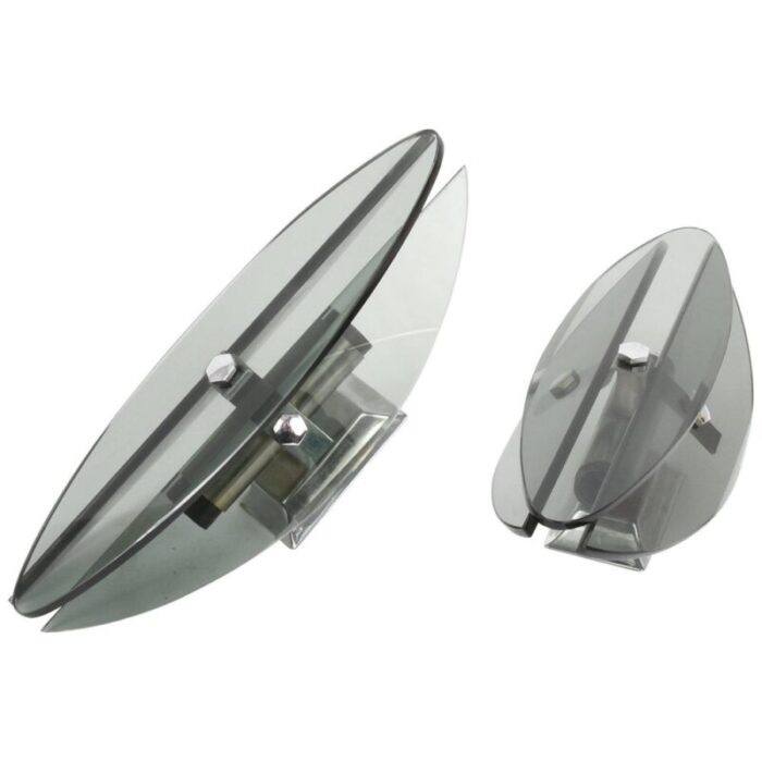 mid century italian glass and chrome elliptical sconces from veca 1960s set of 2 1