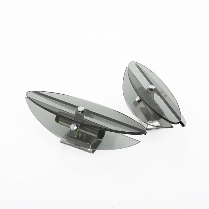 mid century italian glass and chrome elliptical sconces from veca 1960s set of 2 3