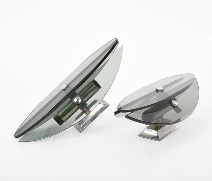 mid century italian glass and chrome elliptical sconces from veca 1960s set of 2 4