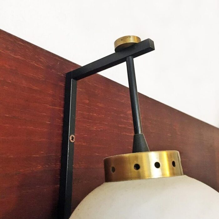 mid century italian opaline glass wall light with black metal structure 1950s 4