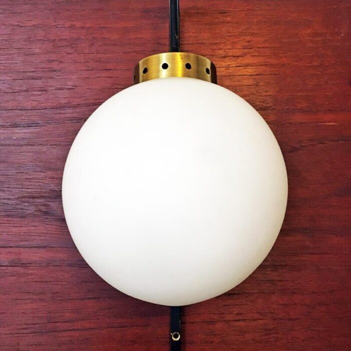 mid century italian opaline glass wall light with black metal structure 1950s 8