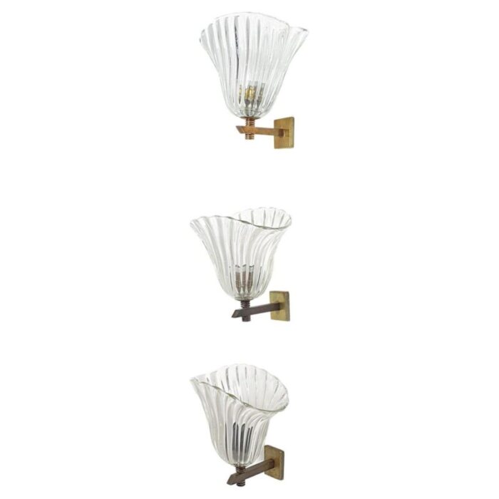 mid century italian wall sconces by seguso set of 3 1