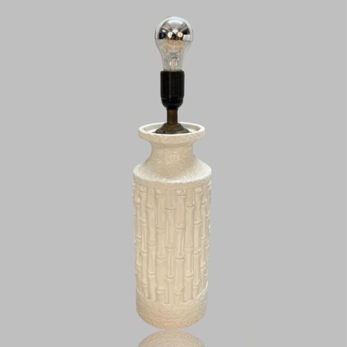 mid century italian white ceramic faux bamboo table lamp by tommaso barbi 1970s 2