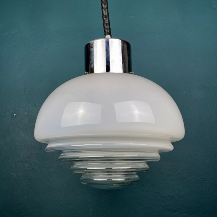 mid century italian white murano pendant lamp by mazzega 1970s 1