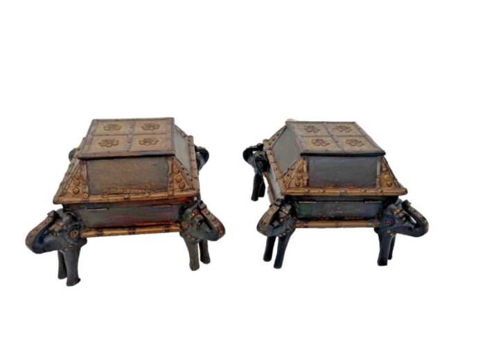 mid century low tables elephant legs trunk style storage hand crafted set of 2 1539