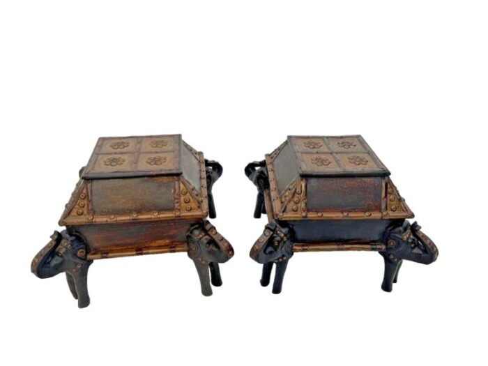 mid century low tables elephant legs trunk style storage hand crafted set of 2 2496