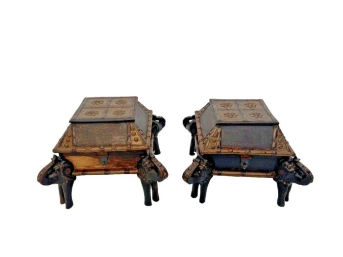 mid century low tables elephant legs trunk style storage hand crafted set of 2 5536